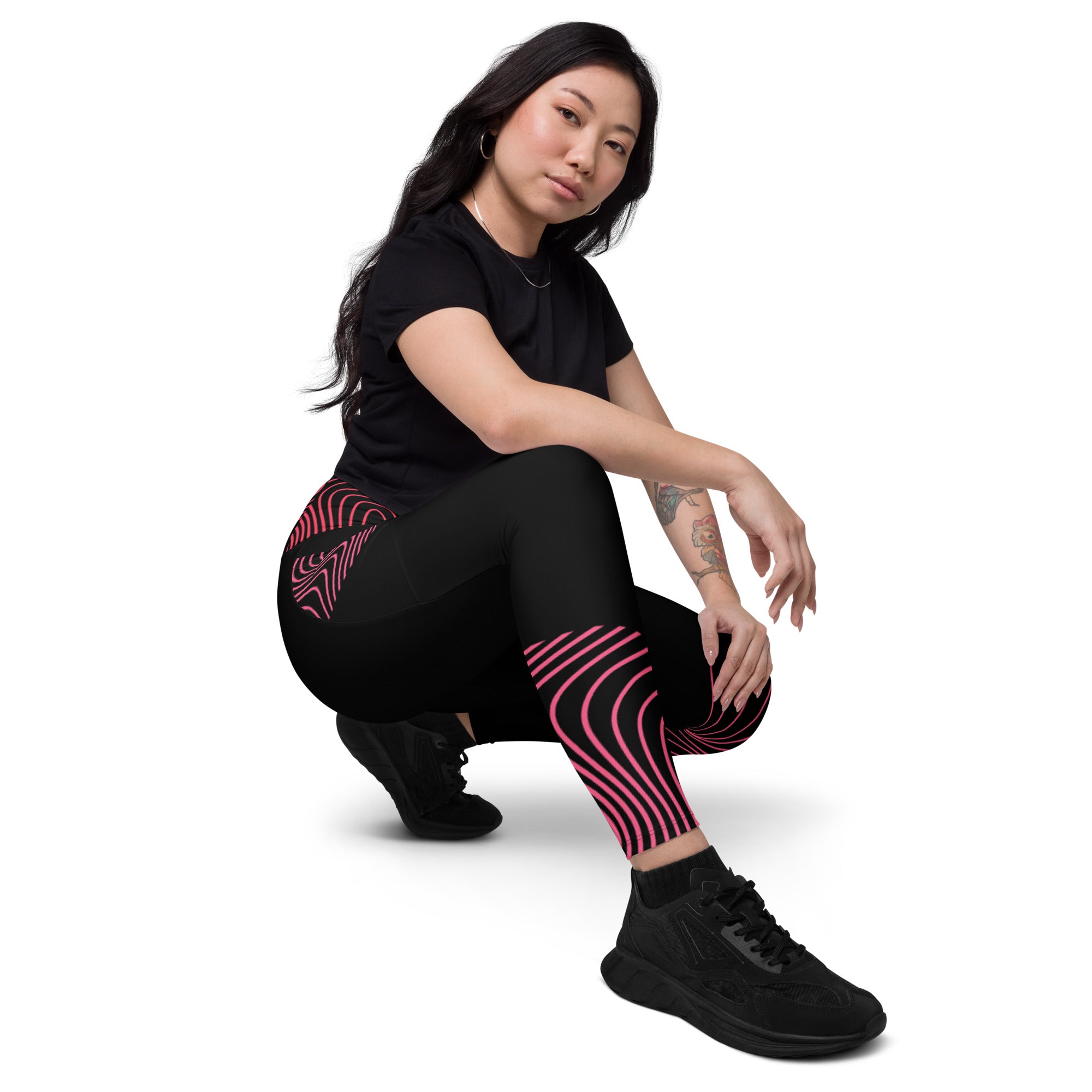 workout-leggings-black-with-pockets-crossover-waist-viva-magenta-yoga-pants-ripplefx-wickedyo 5